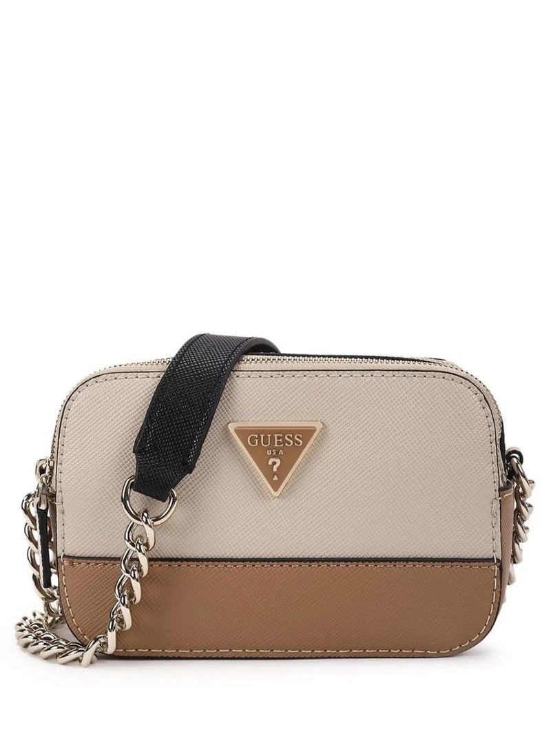 GUESS Noelle II Crossbody Camera Bag – Tan Multi, Logo Design, BAG0056 - Image 1